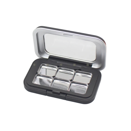 Lege plastic verpakking voor cosmetica met 6 vensters 80,2 × 50 mm compacte plastic doos zwart met doorzichtig deksel voor oogschaduw