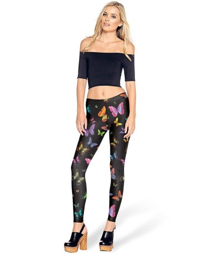 Leggings 3D da donna con stampa di farfalle - Neri