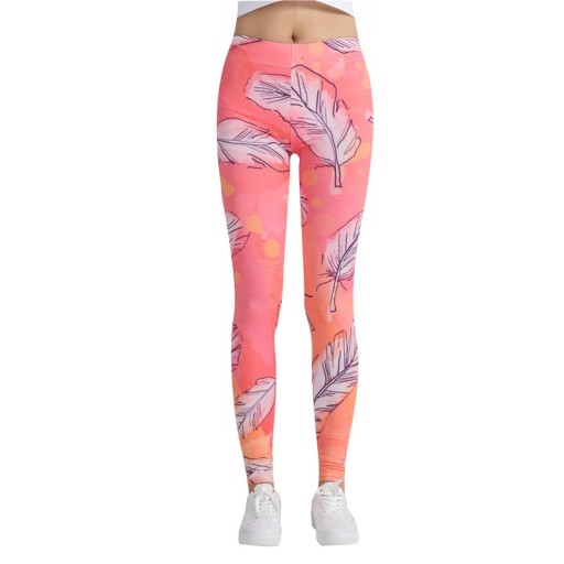 Leggings 3D femininas com estampado de folhas - Rosa