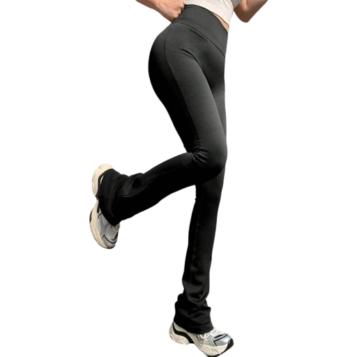 Leggings da donna compressivi senza cuciture con vita alta Pantaloni elasticizzati per fitness, yoga e sport Neri a gamba larga Attività all'aperto