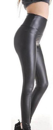 Leggings de mode pour femmes en simili cuir - Noir