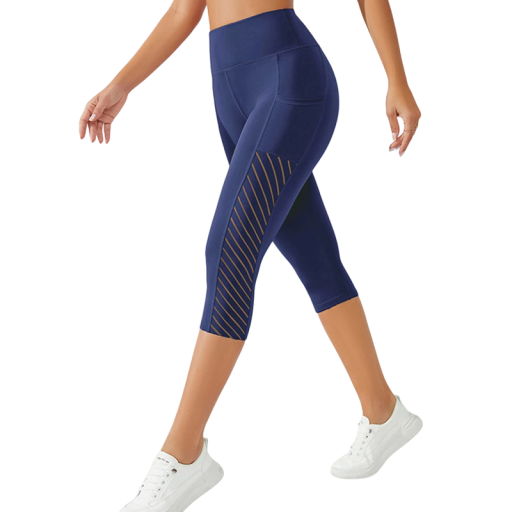 Leggings de sport pour femmes mi-mollet avec poches Haute élasticité Leggings de fitness pour l'exercice Yoga Course Coupe ajustée Vêtements actifs