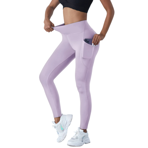 Leggings deportivos elásticos de cintura alta para mujer, con bolsillos, cómodos, para entrenamiento, yoga, fitness y running.