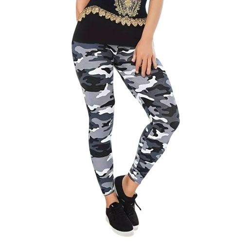 Leggings Elastici Camouflage da Donna Slim Fit Pantaloni da Allenamento Attillati Sportivi con Vita Alta e Motivo Camouflage
