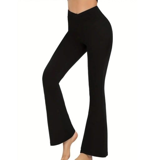 Leggings femininas sem costura com cintura alta em V Calças flare com fendas Corte crossover Leggings elásticas e confortáveis