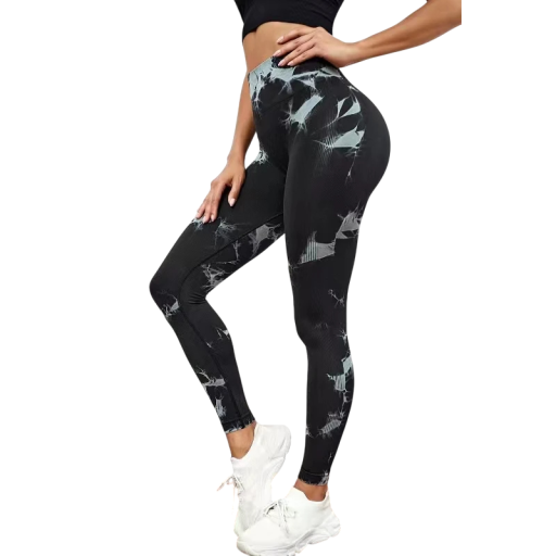 Leggins sportivi da donna batikati senza cuciture con vita alta effetto push-up Leggins elastici ad asciugatura rapida Tessuto leggero e traspirante