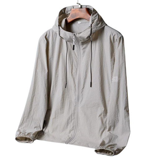 Leichte Unisex-Windjacke mit Reißverschluss, Kapuze und Kordelzug. Atmungsaktive Übergangs-Windjacke. Packbare Jacke für Reisen und Sport.