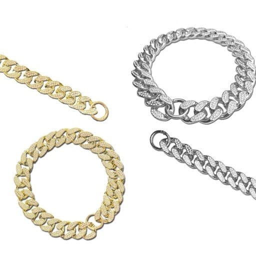 Leichter Hundehalsband aus ABS-Kunststoff mit Diamantintarsien Umfang 30 cm Stilvolles Ketten-Design Luxuriöser Look Metall-Effekt Robustes