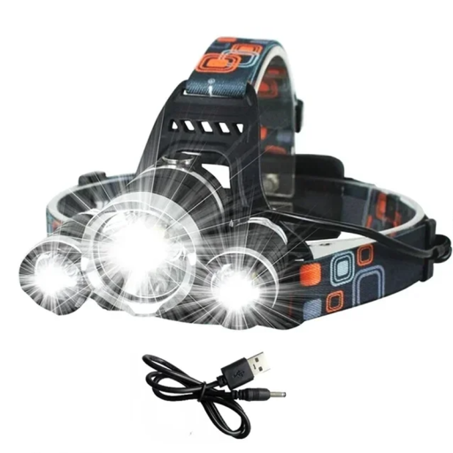 Leistungsstarke LED-Stirnlampe mit Haupt- und zwei Seitenlichtern IPX4 für 2 18650-Akkus Aluminium-Stirnlampe Robuste Taschenlampe zum Wandern