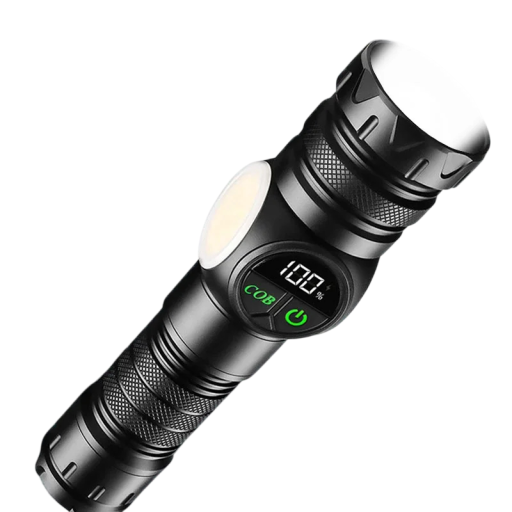 Leistungsstarke LED Taschenlampe mit COB Seitenlicht, Zoom, Batteriestandsanzeige, USB-Ladung und 5 Modi für den Outdoor-Einsatz