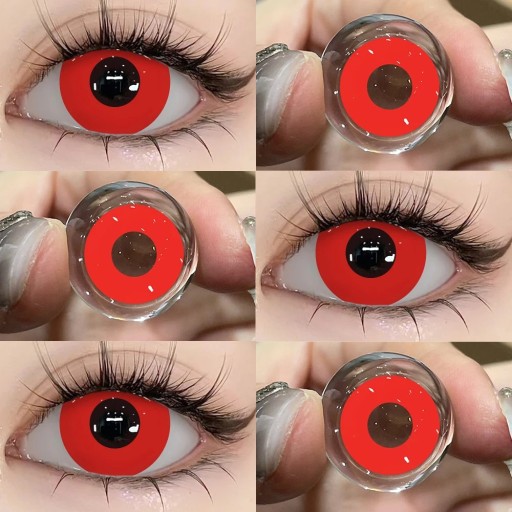 Lenti a contatto annuali rosse monocolore diametro 14.5 mm in idrogel senza diottrie per cosplay con copertura totale dell'iride
