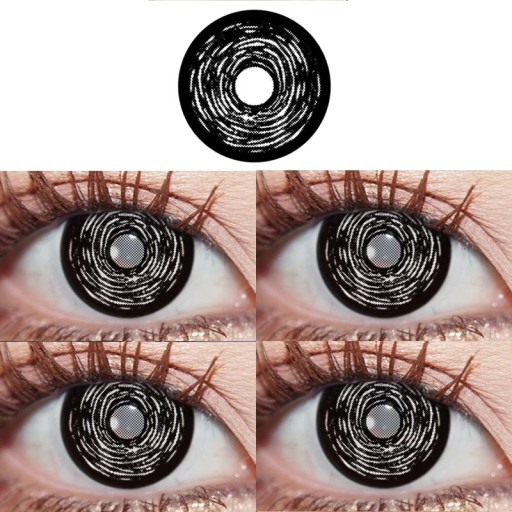 Lentilles de contact colorées noires avec spirale blanche souples en hydrogel effet hypnotique diamètre 14,5 mm 6 mois