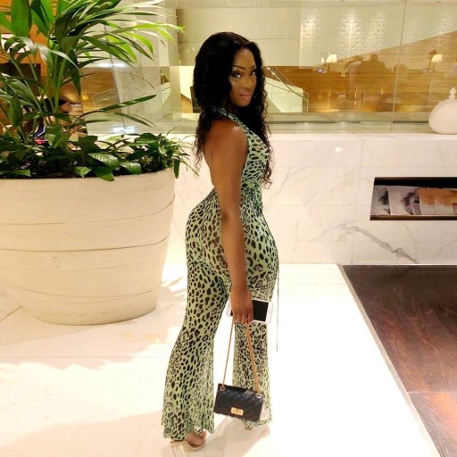 Leopard jumpsuit för kvinnor med djup urringning