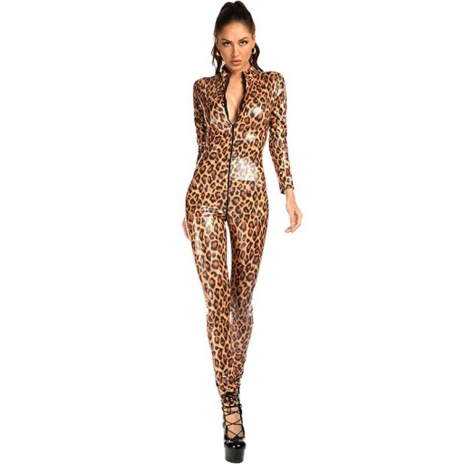 Leopard læder jumpsuit til kvinder