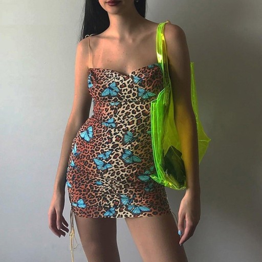 Leopard minikjole med sommerfugle