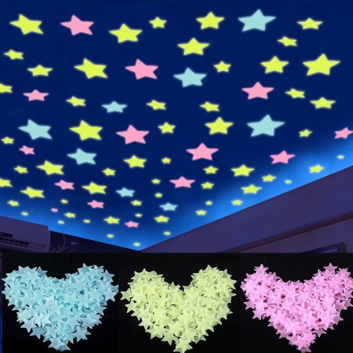 Lepící svítící hvězdičky na zeď 100 ks