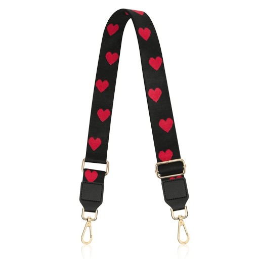Leveä säädettävä musta olkahihna laukun 73–130 x 3,8 cm Punaisen sydämen kuviointi Olkahihna kankaasta Laukun varaosa crossbody