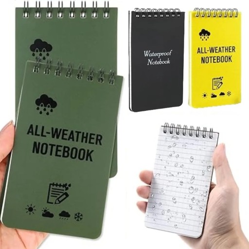 Libreta de bolsillo impermeable de 7,6 x 12,7 cm, 100 páginas, encuadernación en espiral, regla, parte trasera, bloc de notas para exteriores