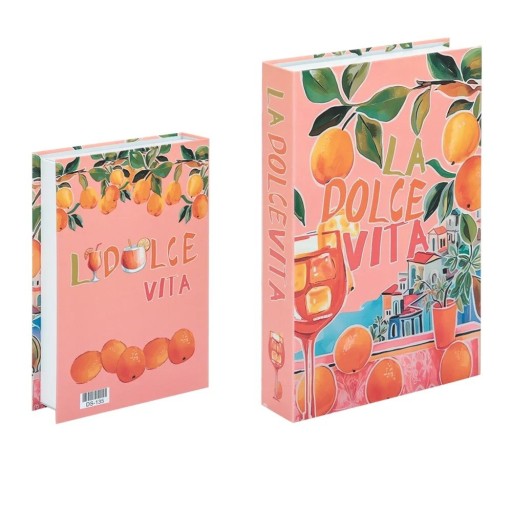 Libro decorativo falso con spazio di archiviazione – Decorazione apribile con motivo "La Dolce Vita"