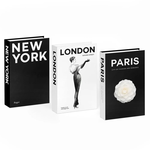 Libro decorativo falso New York Londra Parigi non apribile imitazione libro design in bianco e nero decorazione per scaffale in biblioteca e interni