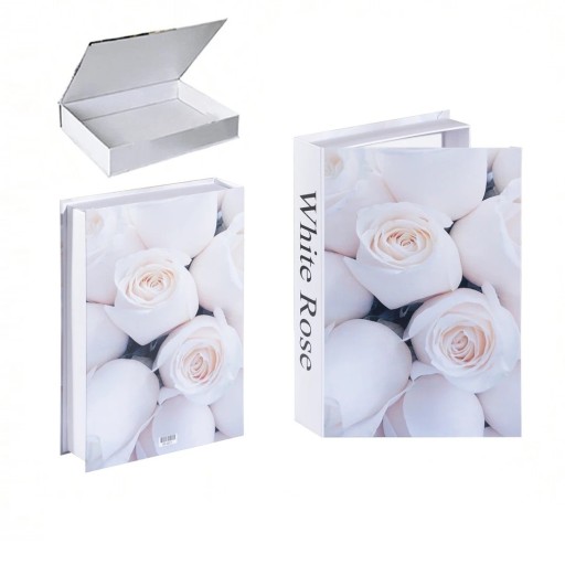 Libro falso decorativo con spazio di archiviazione, apribile, design White Rose - Decorazione elegante con spazio di archiviazione per interni