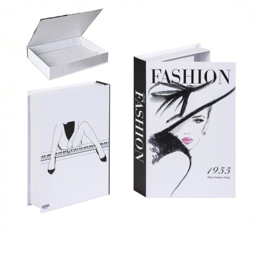 Libro falso decorativo Fashion 1955 – espacio de almacenamiento, abrible, en blanco y negro con motivo de la semana de la moda en París