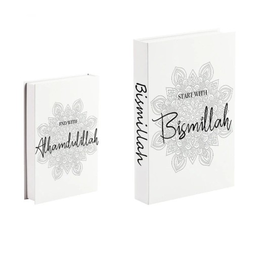 Libro falso Scatola decorativa apribile con spazio di archiviazione Bismillah Alhamdulillah motivo mandala decorazione per la casa
