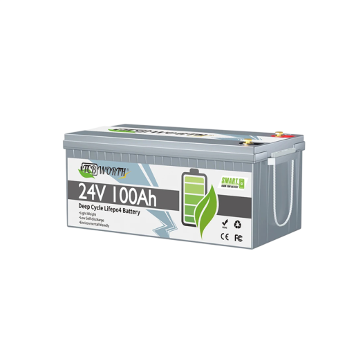 LiFePO4 Batterie 24 V 100 Ah 2560 Wh Tiefenzyklische mit BMS-Schutz und M8-Anschlüssen Grau Boote Wohnmobile sowie Solar- und Backup-Systeme