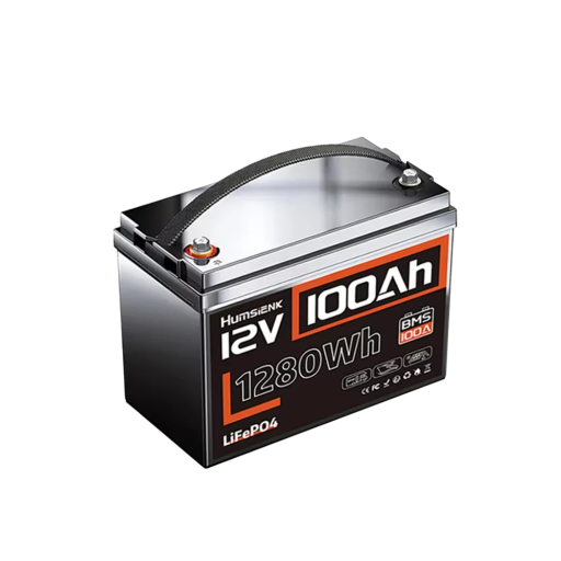 LiFePO4 batterij Humsienk 12 V 100 Ah 1280 Wh Ingebouwde BMS 100 A 26 x 17 x 21 cm Zwart Voor caravan en boot en zonne-energiesysteem