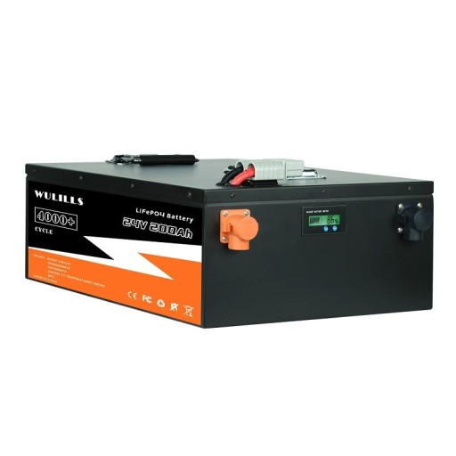 LiFePO4 Lithium-Iron-Phosphate Battery 24V 200Ah Battery with Water and Dust Protection IP5 Built-in BMS 45 x 29.5 x 14 cm