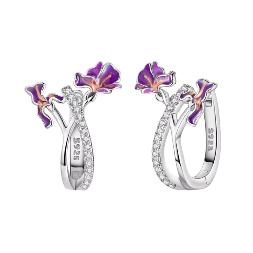 Lila iris 925 silver hoops för kvinnor Mode smycken Gåvor fina smycken för vardagsbruk