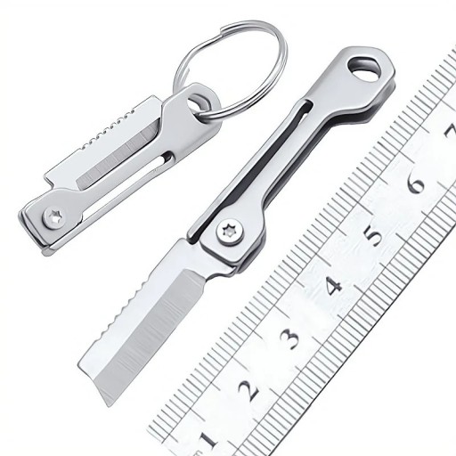 Lille foldbar lommekniv i rustfrit stål 7 cm med nøglering Mini EDC-knivnøglering Overlevelseskniv Rejse Camping Vandreture Værktøj