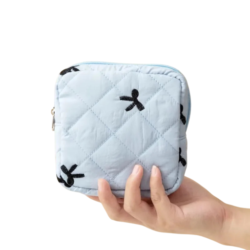 Linda bolsa portátil de gran capacidad para compresas y tampones 12,5 x 5 x 12,5 cm Organizador de almacenamiento de poliéster con cremallera