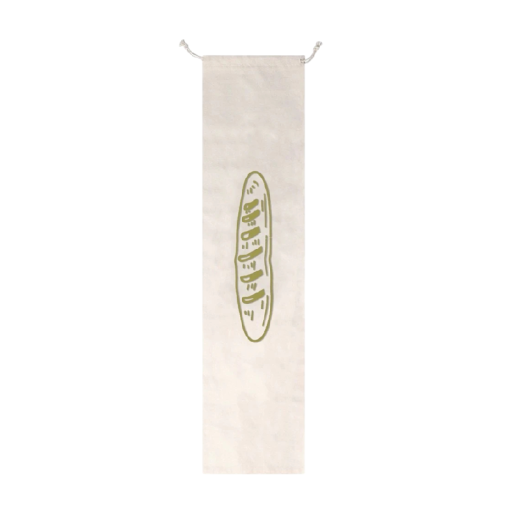 Linen Bread Bag with Drawstring 16x64 cm Beige with Print for Practical Storage of Bread at Home and on the Go
