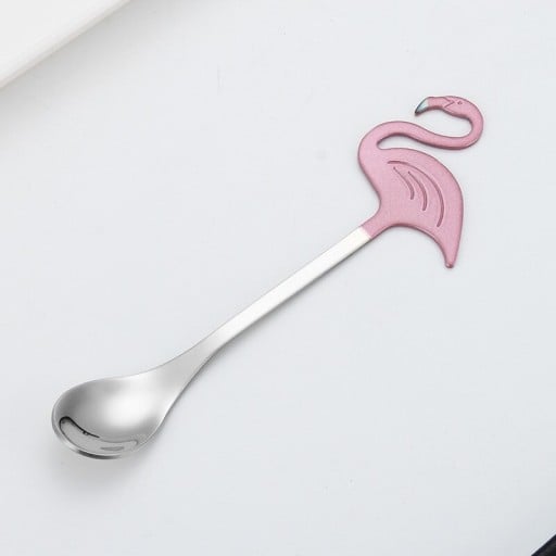 Linguriță de ceai cu flamingo roz pentru amestecarea cafelei și ceaiului Decor plat cu detalii gravate Oțel inoxidabil Lungime 13,1 cm Vas oval