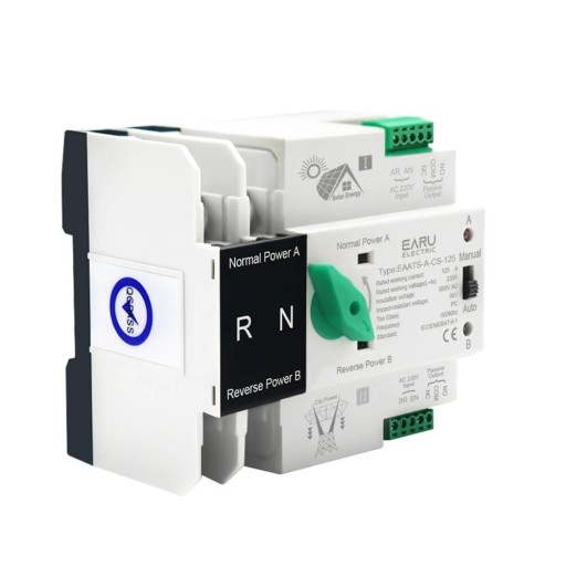 Lișta DIN ATS 2P AC 230 V 125 A 143 x 96 mm Comutator automat pentru alimentare pentru sisteme FV domestice Sursă neîntreruptă