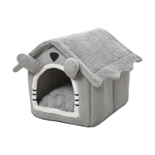 Lit de chat pliable 42 x 34 x 38 cm Maison grise avec ouverture d'entrée Adapté pour l'intérieur et l'extérieur Un confortable abri pour chat