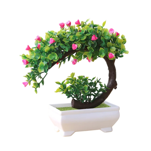 Liten konstgjord träd med rosa blommor i kruka Dekorativ falsk bonsai Bordsväxt Hem- och hotell- samt trädgårdsplastdekoration