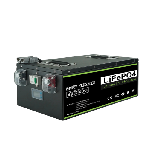 Lithium-jernfosfatbatteri med IP5-beskyttelse LiFePO4-batteri 24V 100Ah genopladeligt batteri til RV-solcelle-inverter Indbygget BMS 38 x 23 x 16 cm