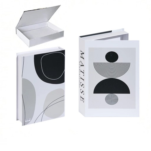 Livre décoratif factice avec espace de rangement MATISSE – ouvrable, blanc avec design géométrique, espace de rangement secret