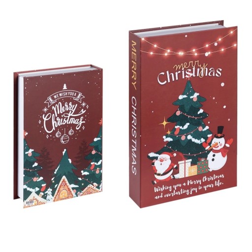 Livre décoratif factice de Noël Merry Christmas imitation rouge pour étagère décoration hivernale avec sapin et Père Noël