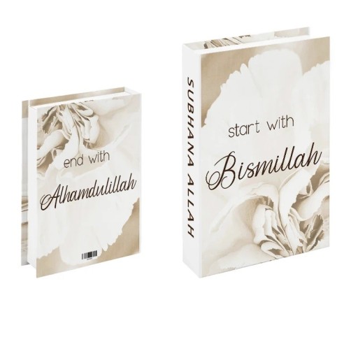 Livre factice ouvrable Bismillah Alhamdulillah Boîte de rangement décorative Boîte secrète pour argent et objets de valeur