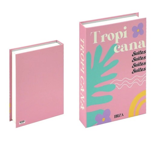 Livro falso decorativo com espaço de armazenamento – Decoração abrível com o tema "Tropicana Ibiza"