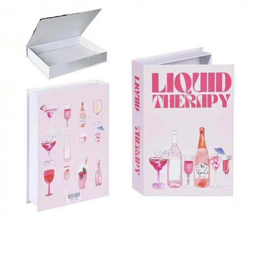 Livro Falso Decorativo Liquid Therapy – espaço de armazenamento, abrível, com motivo de cocktails e bebidas