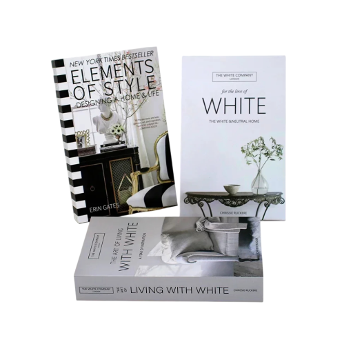Livros decorativos falsos 3 pcs Não abri-los livros de design brancos Living with White Elements of Style decoração