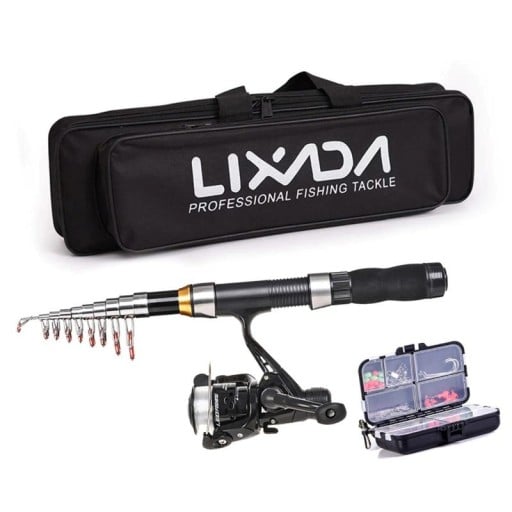 Lixada Visserset Telescoop Hengel 2,1 m met Molens Glasvezel ABS RVS Zwart Compleet Vissersmateriaal