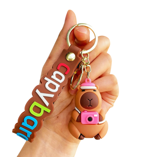 Llave de Kapibara con cámara Pertenencia adorable para llaves y mochila Kapibara de resina con mosquetón de metal