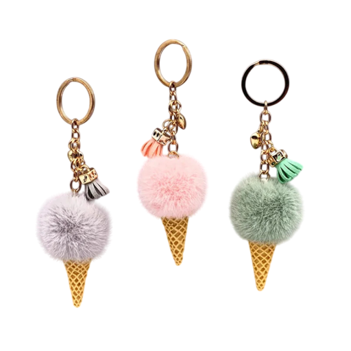Llavero de helado de peluche Llavero de metal Suave adorno decorativo para bolso mochila Regalo adorable para niños