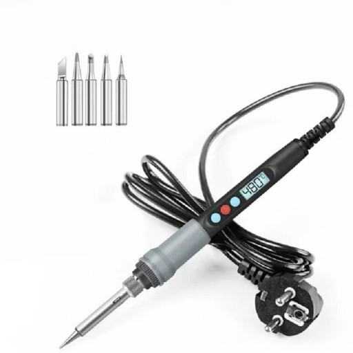 Loddejern med digitalt LCD-display 90 W loddepistol med temperaturkontrol 180-480°C Elektrisk loddekolbe med 6 udskiftelige spidser 23,2 cm