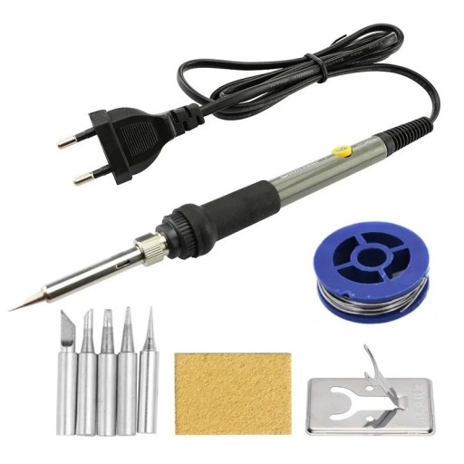 Loddepistol med justerbar temperatur 200℃-450℃ Elektrisk loddekolbe med loddekolbespids og LED-opladningsindikator 60W loddekolbesæt med 5 udskiftelige hoveder, stativ, tintråd og svamp
